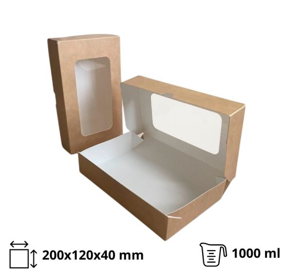 Papirnata posuda s prozorom ECO TABOX 1000 ml 200x120x40 mm kraft 25 kom