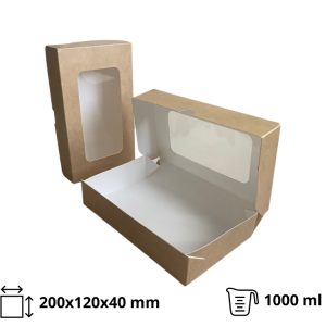 Papirnata posuda s prozorom ECO TABOX 1000 ml 200x120x40 mm kraft 25 kom