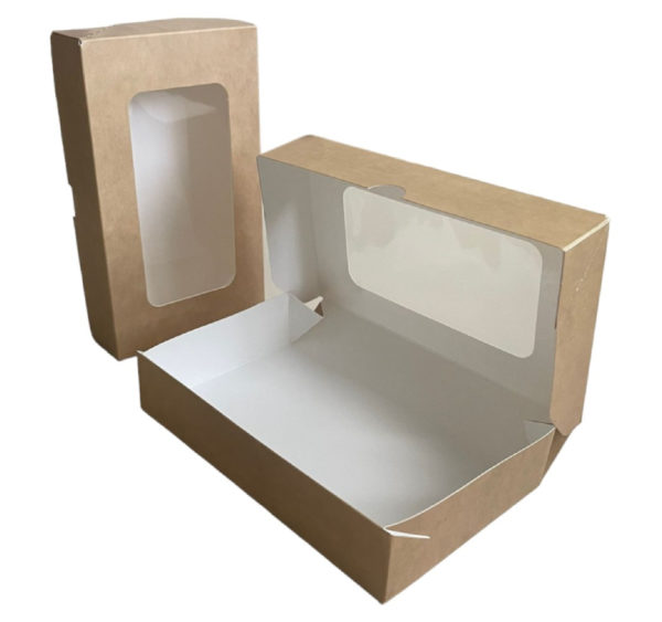 Papirnata posuda s prozorom ECO TABOX 1000 ml 200x120x40 mm kraft 25 kom