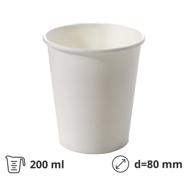 Čaša papirnata 200 (240) ml d=80 mm 1-slojna bijela SUP, 50 kom
