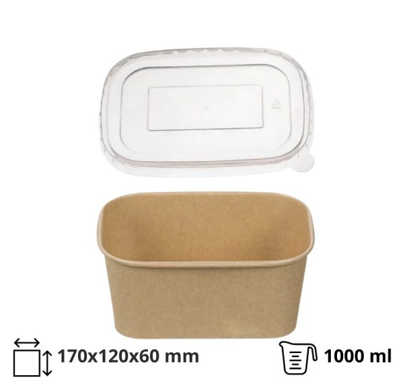 Papirnata posuda 1000 ml 170х120х60mm, kraft, za poklopcem 50 kom