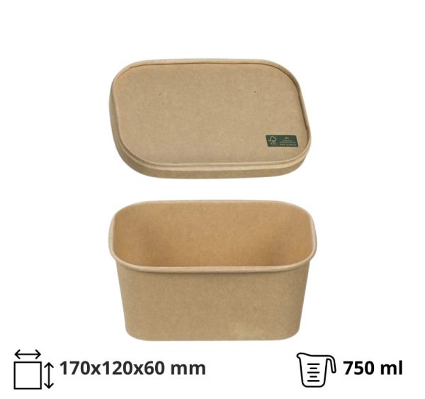 Papirnata posuda za poklopcem 750 ml 170х120х60mm, kraft, 50 kom (komplet)