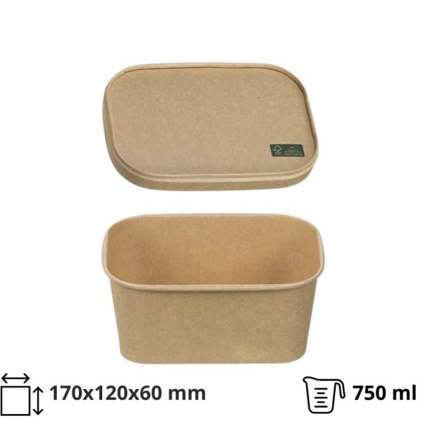Papirnata posuda za poklopcem 750 ml 170х120х60mm, kraft, 50 kom (komplet)