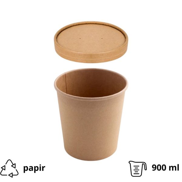 Papirnata posuda za poklopcem 900 ml d=115 mm h=135 mm, kraft, 50 kom (komplet)