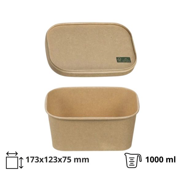 Papirnata posuda 1000 ml 173х123х75mm, kraft, bez poklopca 50 kom (komplet)