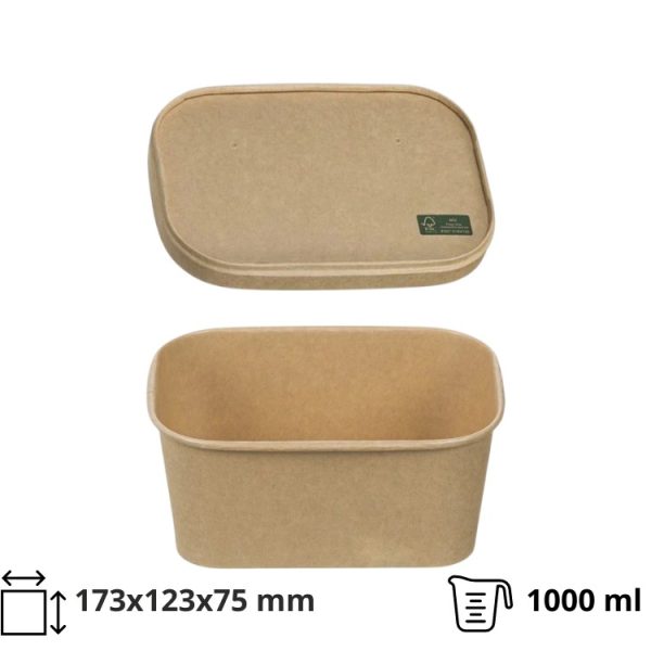 Papirnata posuda 1000 ml 173х123х75mm, kraft, bez poklopca 50 kom (komplet)