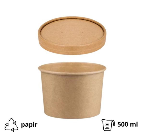 Papirnata posuda za poklopcem 500 ml d=115 mm h=78 mm, kraft, 50 kom (komplet)