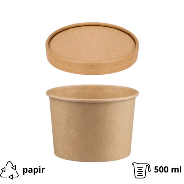 Papirnata posuda za poklopcem 500 ml d=115 mm h=78 mm, kraft, 50 kom (komplet)
