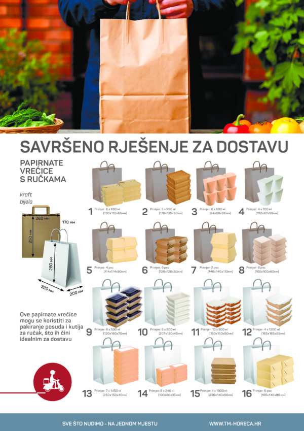 Papirnata vrećica sa ravnom ručkom 260x170x250 mm kraft 250 kom