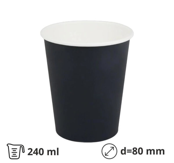 Čaša papirnata 240 (280) ml d=80 mm 1-slojna crna SUP, 50 kom