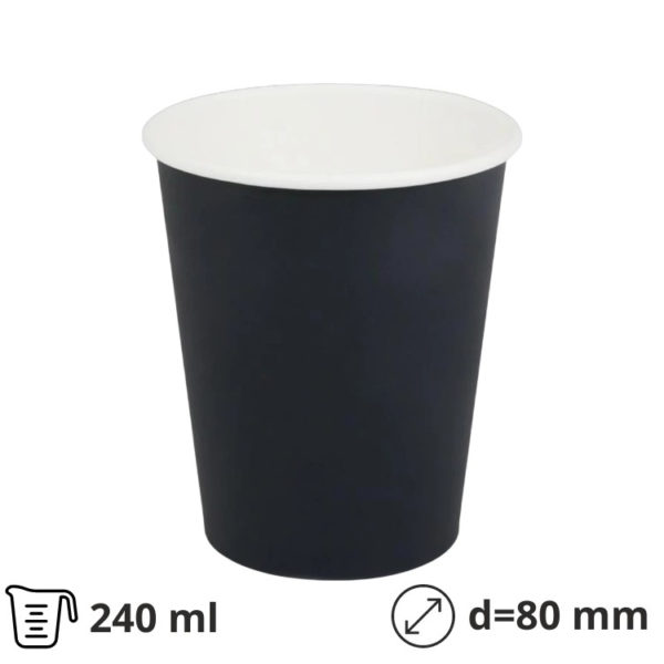 Čaša papirnata 240 (280) ml d=80 mm 1-slojna crna SUP, 50 kom