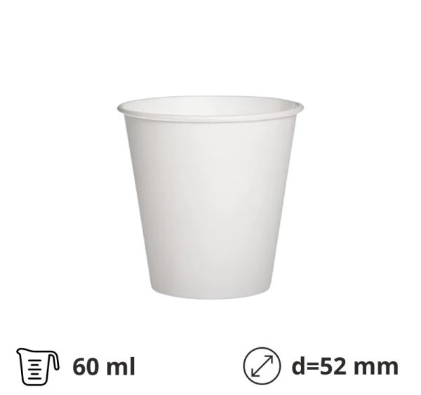 Čaša papirnata 60 ml d=52 mm 1-slojna bijela, 100 kom