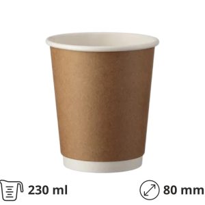 Čaša papirnata 230 ml d=80 mm 2-slojna, kraft/bijela SUP, 50 kom