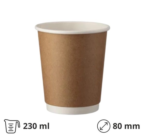 Čaša papirnata 240 ml d=80 mm 2-slojna, kraft/bijela SUP 25 kom