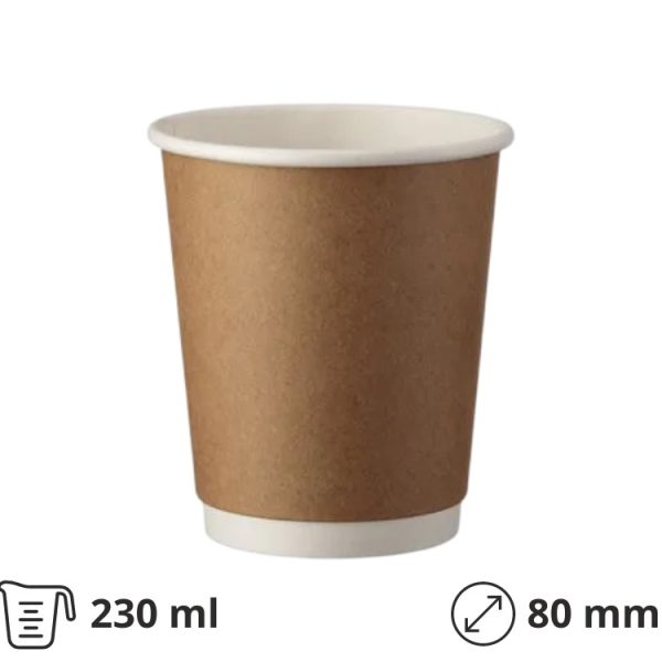 Čaša papirnata 240 ml d=80 mm 2-slojna, kraft/bijela SUP 25 kom