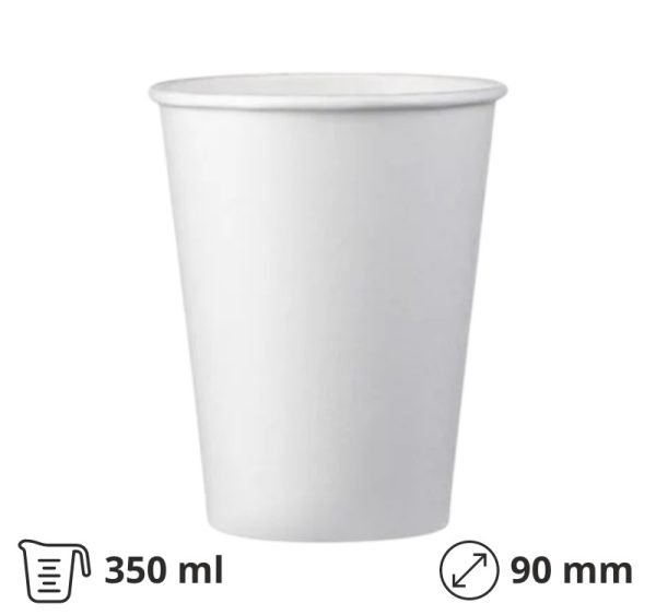 Čaša papirnata 350 ml d=90 mm 1-slojna bijela SUP, 50 kom