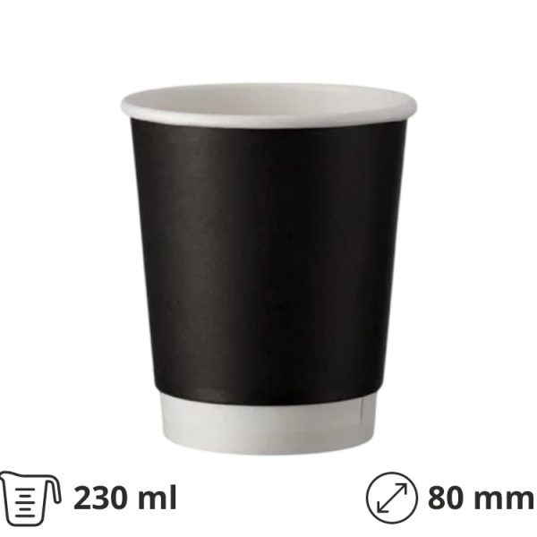 Čaša papirnata 240 ml d=80 mm 2-slojna, crna SUP, 50 kom