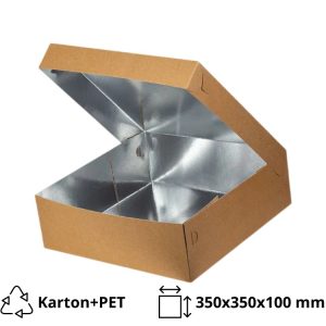 Kutija s poklopcem za desert 35x35x10 cm KRAFT (unutarnja metalizirana PET) [6 kom/pak]