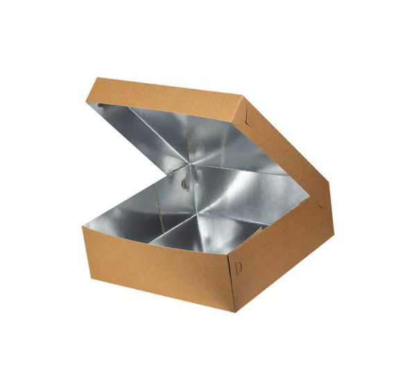 Kutija s poklopcem za desert 35x35x10 cm KRAFT (unutarnja metalizirana PET)