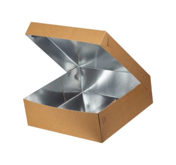 Kutija s poklopcem za desert 35x35x10 cm KRAFT (unutarnja metalizirana PET) [6 kom/pak]