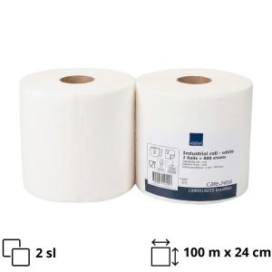 Papirnati ručnici 2 sl 100m x24 cm, 400 l/rol, bieli 2 rol/pak