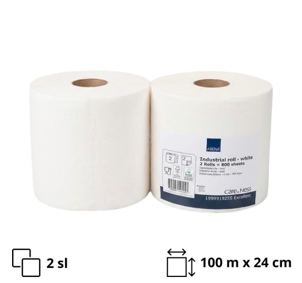 Papirnati ručnici 2 sl 100m x24 cm, 400 l/rol, bieli 2 rol/pak