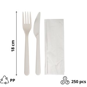 Komplet 3 PP (vilica, nož, servieta) 18cm 250 kom