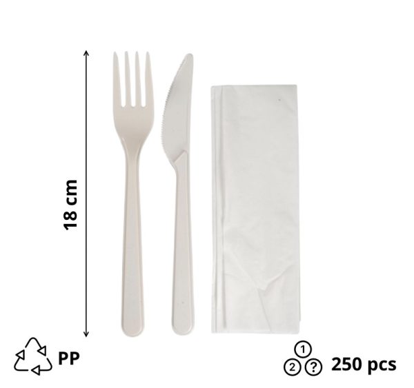 Komplet 3 PP (vilica, nož, servieta) 18cm 250 kom