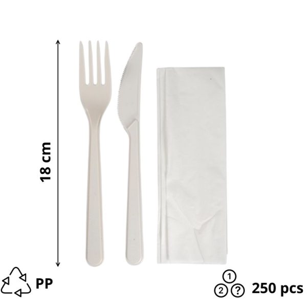 Komplet 3 PP (vilica, nož, servieta) 18cm 250 kom