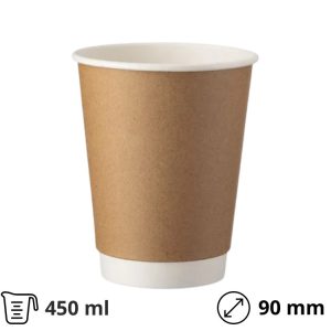 Čaša papirnata 450 ml d=90 mm 2-slojna, kraft SUP, 25 stv