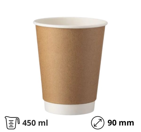 Čaša papirnata 450 ml d=90 mm 2-slojna, kraft SUP, 25 stv