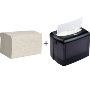 Papirnate salvete  Interfold 2 sl 16,5х21,2 cm bieli 200 l/pak +Dozator za papirnate salvete Interfold 12,9×18,3×14,3 cm (komplet)