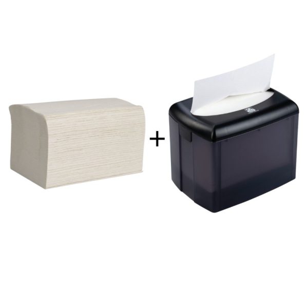 Papirnate salvete  Interfold 2 sl 16,5х21,2 cm bieli 200 l/pak +Dozator za papirnate salvete Interfold 12,9×18,3×14,3 cm (komplet)