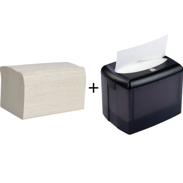 Papirnate salvete  Interfold 2 sl 16,5х21,2 cm bieli 200 l/pak +Dozator za papirnate salvete Interfold 12,9×18,3×14,3 cm (komplet)