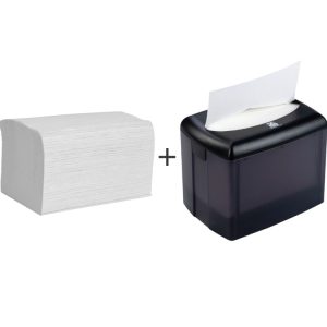 Papirnate salvete  Interfold 2 sl 16,5х21,2 cm bieli 200 l/pak +Dozator za papirnate salvete Interfold 12,9×18,3×14,3 cm (komplet)