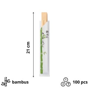 Štapići za azijsku kuhinju u papirnatoj vrećici, bambus, 100 kom