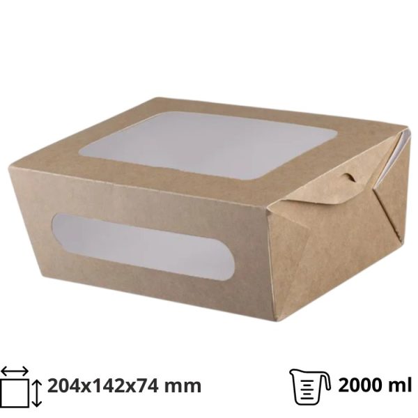 Papirnata posuda s prozorom 2000 ml 204x142x74 mm kraft 50 kom