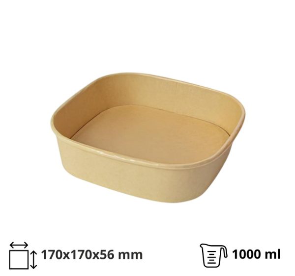 Papirnata posuda 1000 ml 170х170х56 mm, kraft, bez poklopca 50 kom