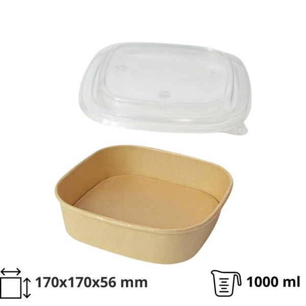 Papirnata posuda za poklopcem 1000 ml 170х170х56 mm, kraft, 50 kom (komplet)