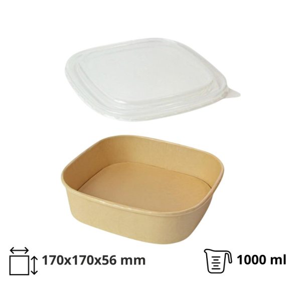 Papirnata posuda za poklopcem 1000 ml 170х170х56 mm, kraft, 50 kom (komplet)