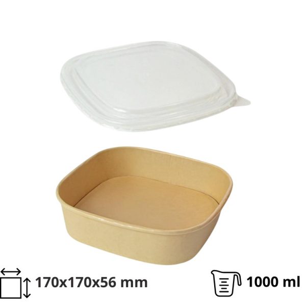 Papirnata posuda za poklopcem 1000 ml 170х170х56 mm, kraft, 50 kom (komplet)