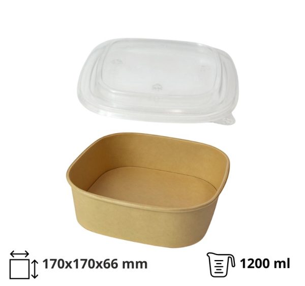 Papirnata posuda za poklopcem 1200 ml 170х170х66 mm, kraft, 50 kom (komplet)
