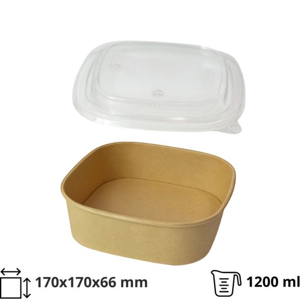 Papirnata posuda za poklopcem 1200 ml 170х170х66 mm, kraft, 50 kom (komplet)