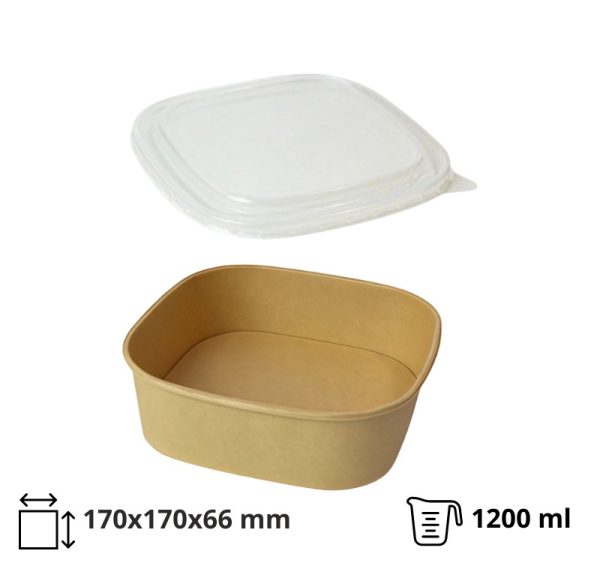 Papirnata posuda za poklopcem 1200 ml 170х170х66 mm, kraft, 50 kom (komplet)