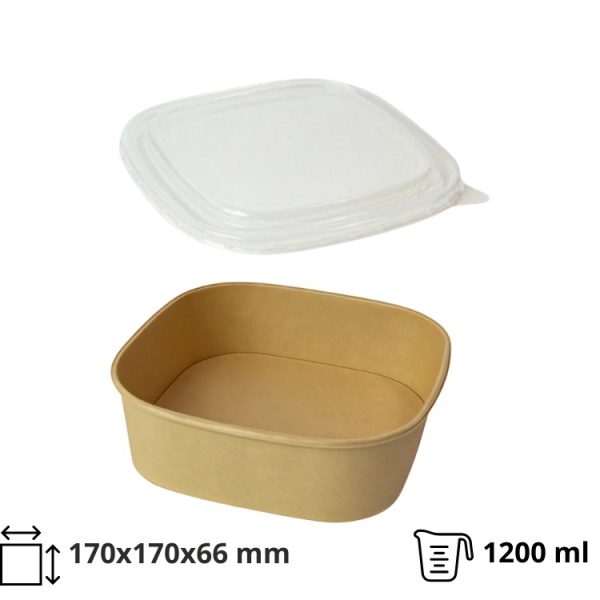Papirnata posuda za poklopcem 1200 ml 170х170х66 mm, kraft, 50 kom (komplet)