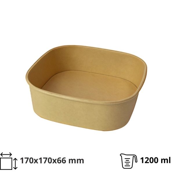 Papirnata posuda 1200 ml 170х170х66 mm, kraft, bez poklopca 50 kom