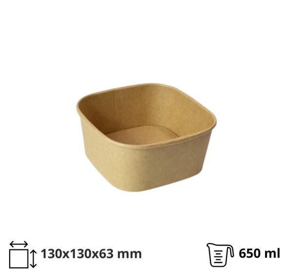 Papirnata posuda 650 ml 130х130х63 mm, kraft, bez poklopca 50 kom