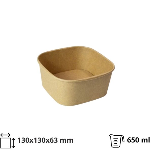 Papirnata posuda 650 ml 130х130х63 mm, kraft, bez poklopca 50 kom