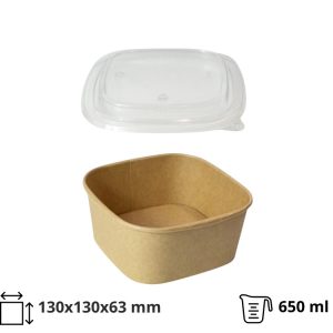 Papirnata posuda za poklopcem 650 ml  130х130х63 mm, kraft, 50 kom (komplet)