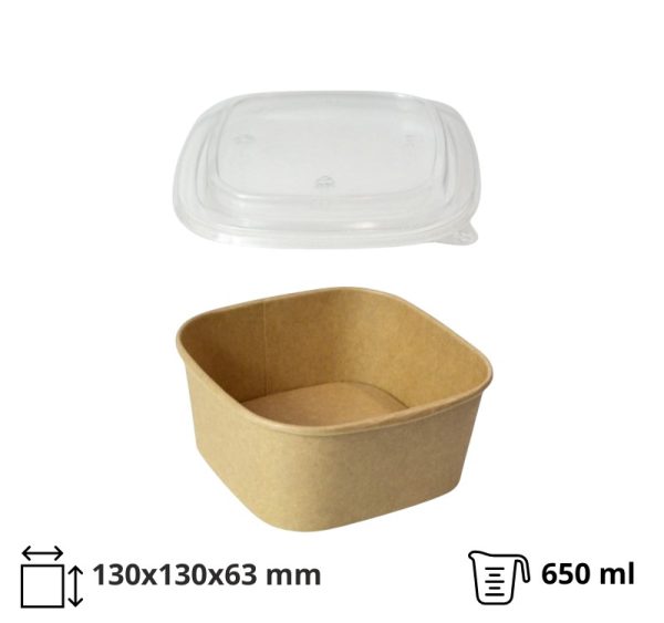 Papirnata posuda za poklopcem 650 ml  130х130х63 mm, kraft, 50 kom (komplet)